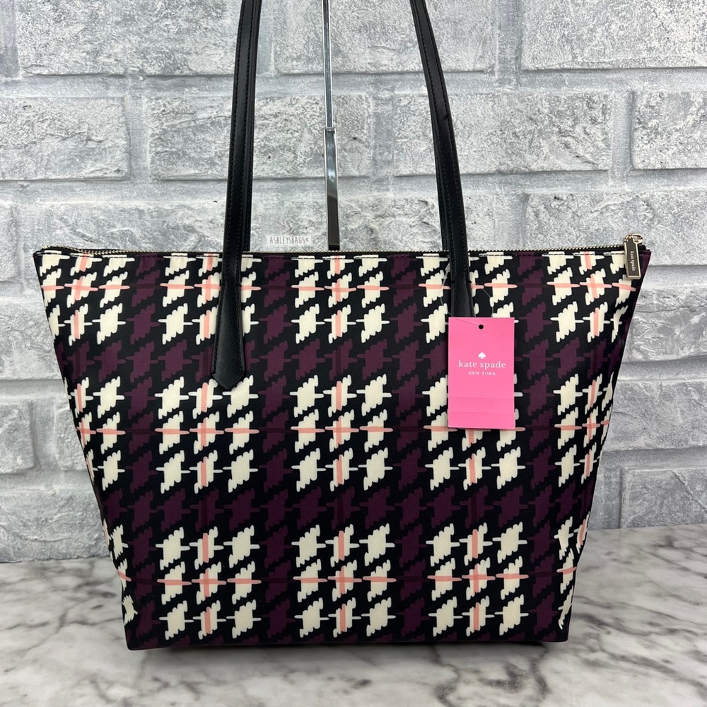 Kate Spade Kitt Houndstooth Multi Print Large Shoulder Bag Tote - Picture 4 of 11